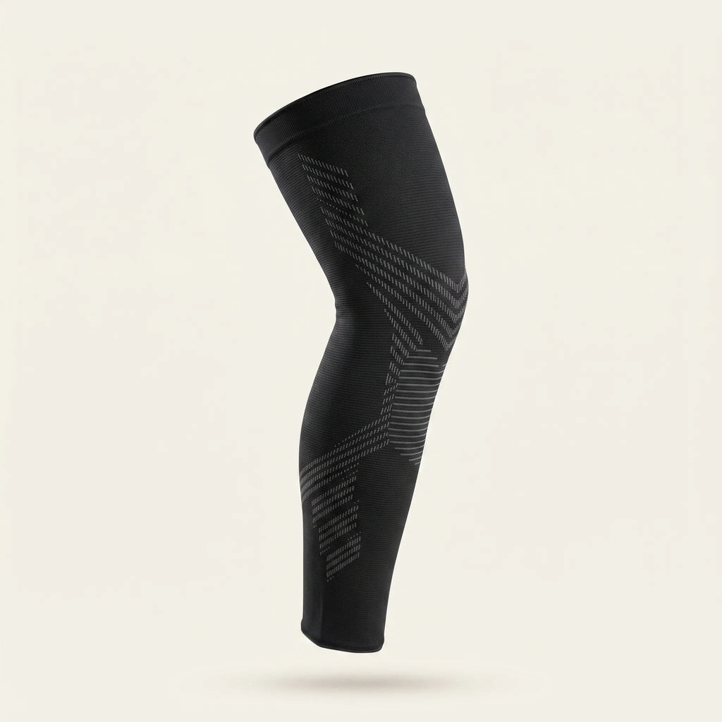KNEE 01 full-leg knee compression sleeve, black, thigh to ankle — TORVELL