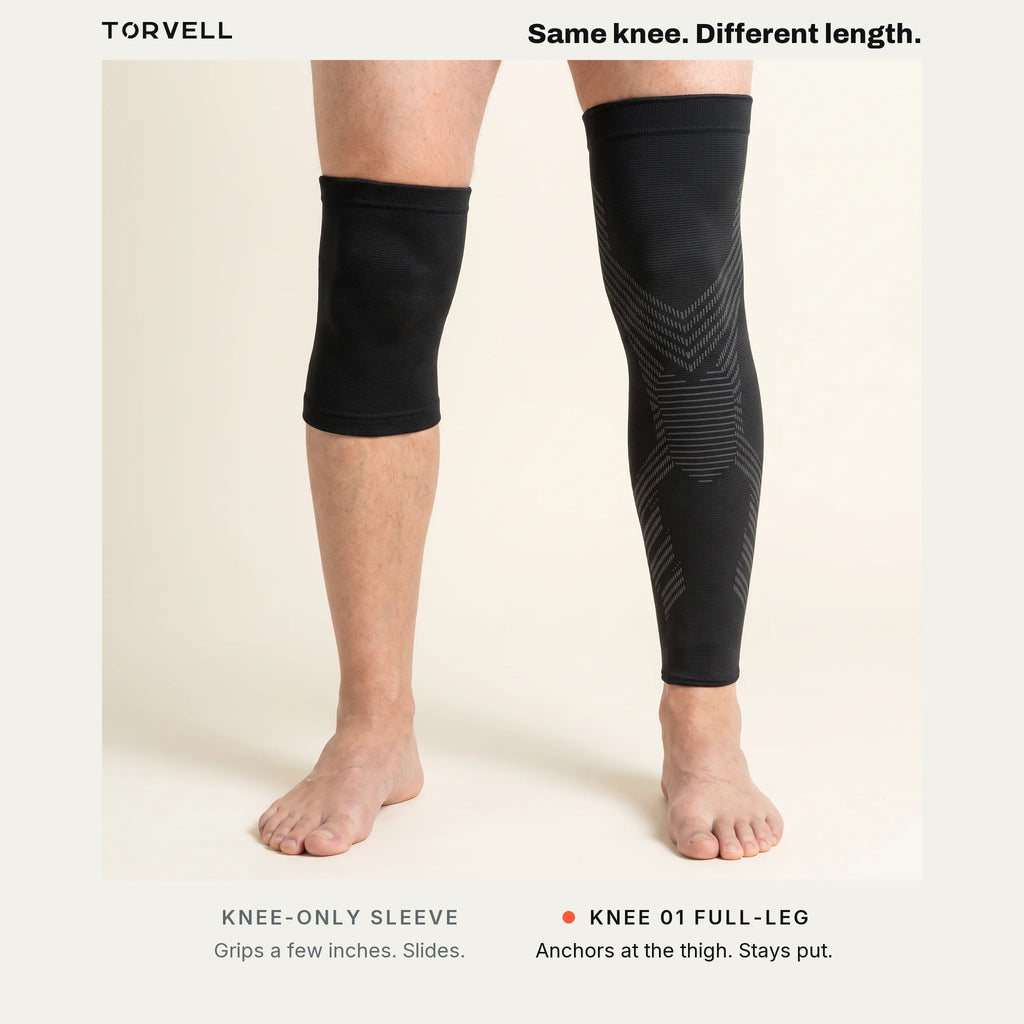 Knee-only sleeve compared with the TORVELL full-leg compression sleeve
